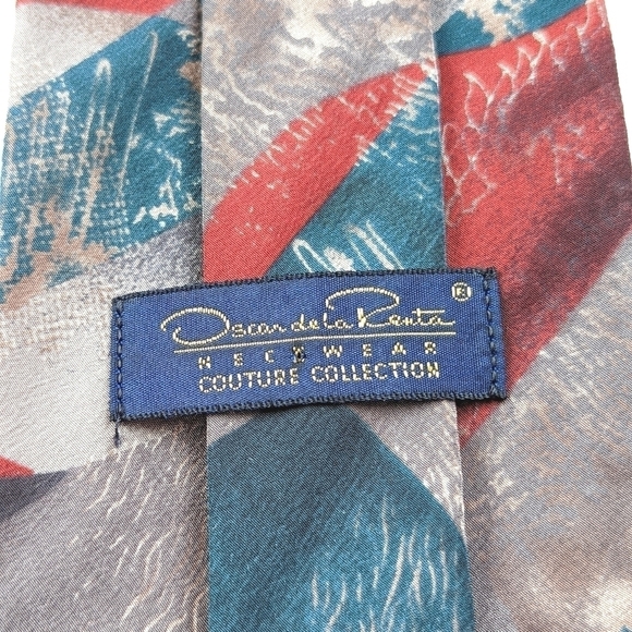 Oscar de la Renta Vintage Couture Collection Abstract Necktie in Ash and Brick - Picture 3 of 6